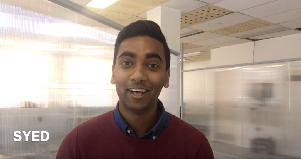 Syed, an international student who successfully used networking to get a job in Australia, speaking to the camera